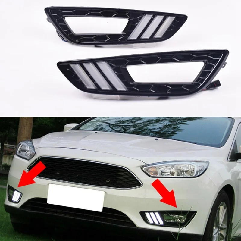 

Автомобильные дневные ходовые огни DRL, СВЕТОДИОДНЫЕ указатели поворота 12 В, противотуманные фары для Ford Focus 3 2015
