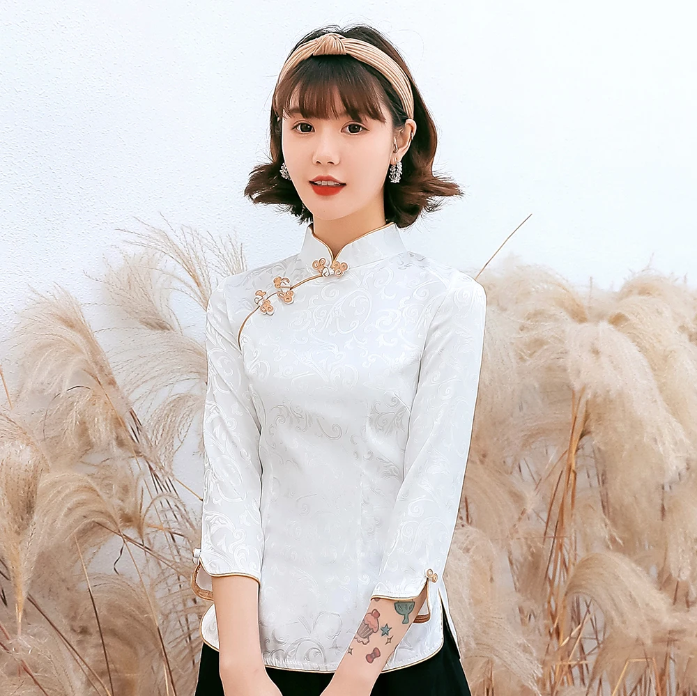 Женская атласная блузка на пуговицах элегантная белая рубашка с коротким