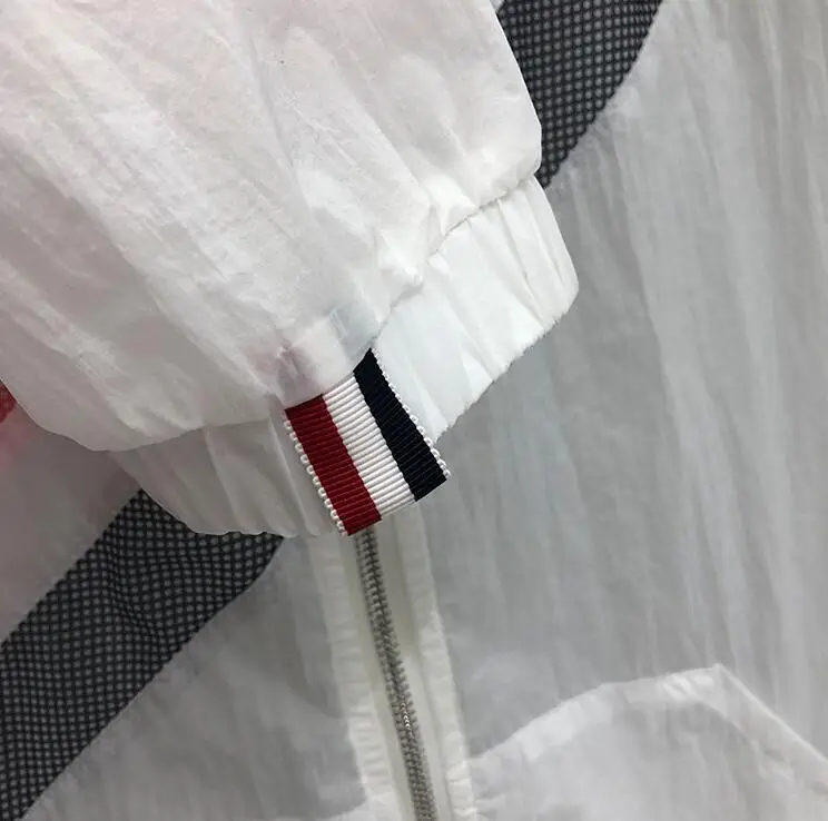 

2021 Fashion TB Thom Brand Jacket Men Sun Protection Summer Thin Sports Coat Casual Hooded Diagonal Stripes Sunscreen Clothing