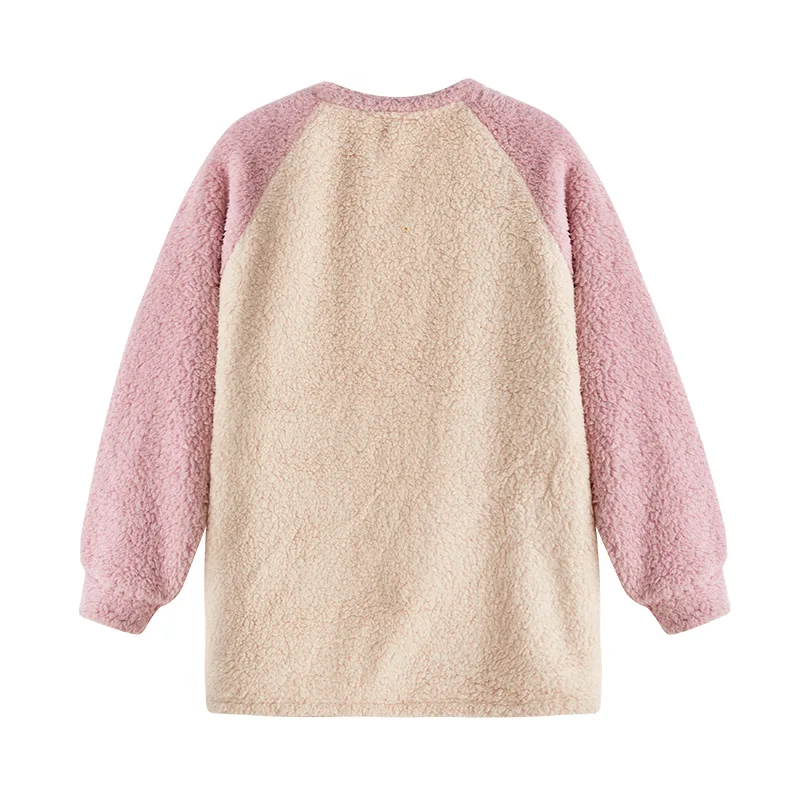 Home Clothes for Women Plush Pajamas Woman Winter 2 Piece Pajama Set Women Pink Round Neck Letter Printed Sleeping Wear Set