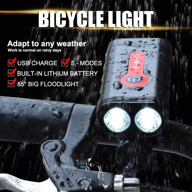 XML T6 LED Bicycle Light 1800LM USB Rechargeable Bike Front Lights Waterproof 5 Modes Cycling Road MTB Headlight Head Lamp | Спорт и