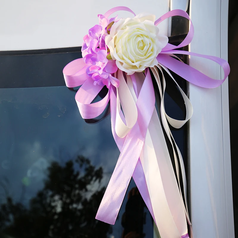 DIY свадебное украшение автомобиля цветок дверные ручки зеркало заднего вида