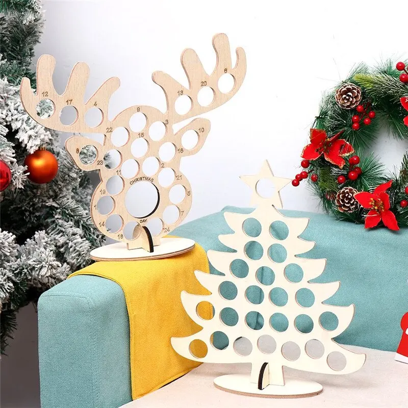 

Уникальный календарь на Рождество, деревянный календарь с обратным отсчётом, календарь с обратным отсчётом Рождества и лося, украшение на н...