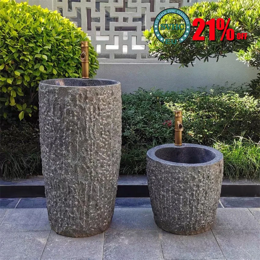

Natural Stone Wash Basin Retro Courtyard Sink Patio Art Stone Pedestal Wash Basin Outdoor Garden Marble Washbasin With Faucet