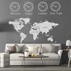 Большая карта мира виниловая настенная наклейка Лондонский НьюЙорк токийское время для дома, гостиной, украшения для спальни