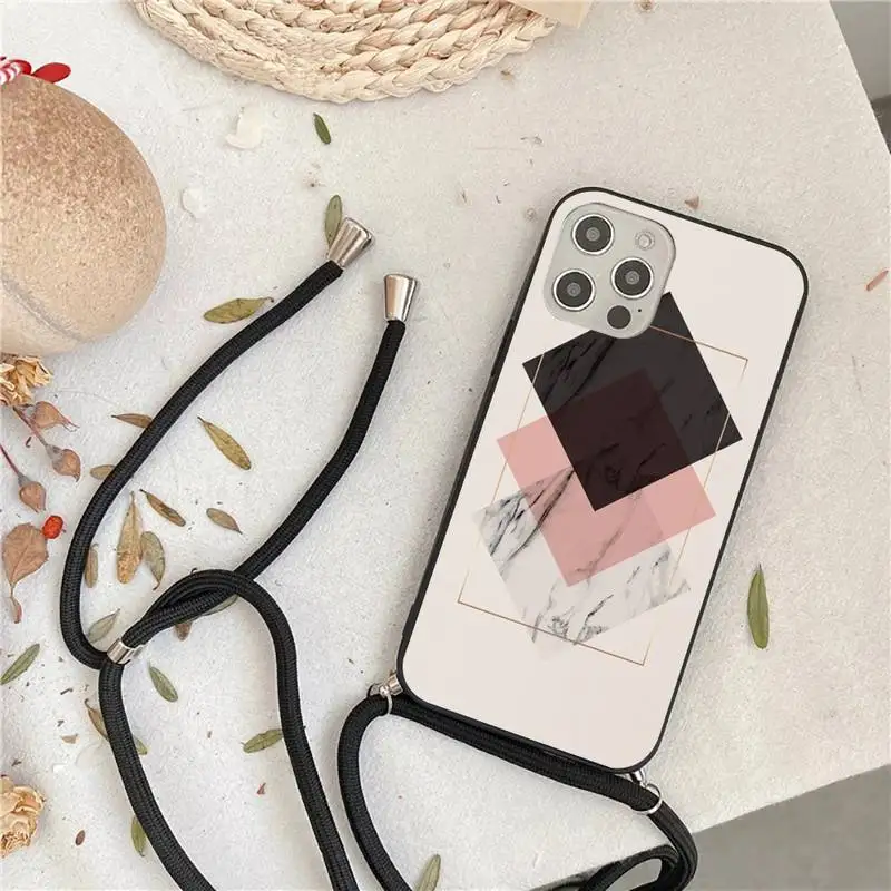 

Marble pattern art Phone Case For iPhone 7 8 11 12 X XS XR MINI Pro Max Plus Strap Cord Chain Lanyard soft