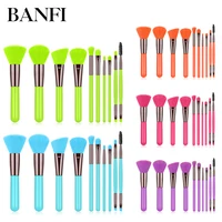 banfi florescent light makeup brushes set eyeshadow concealer cosmetic eyebrow beauty tool 10 pieces wood handle make up