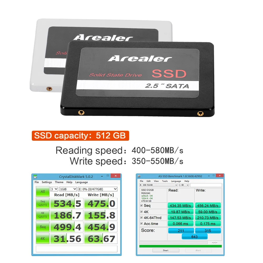 Arealer SSD 64 ГБ 128 1 ТБ 2,5 дюймов твердотельный накопитель SATA3.0 твердотельный накопитель(SSD) Высокое Скорость хранения для настольного компьютера ноутбука