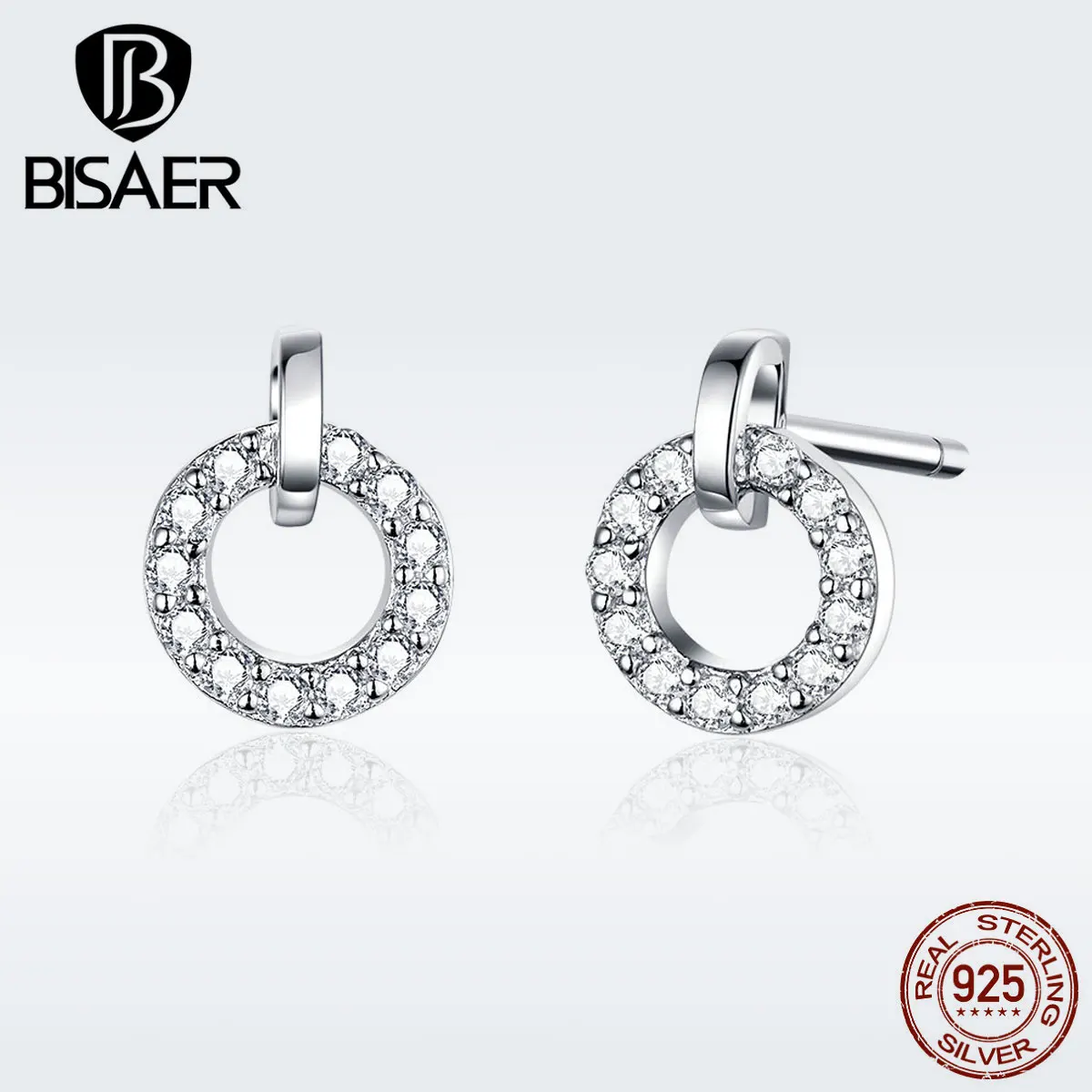 

Lucky Earrings BISAER Hot Sale 925 Sterling Silver Cubic Zircon Round Circle Small Stud Earrings for Women Jewelry ECE767