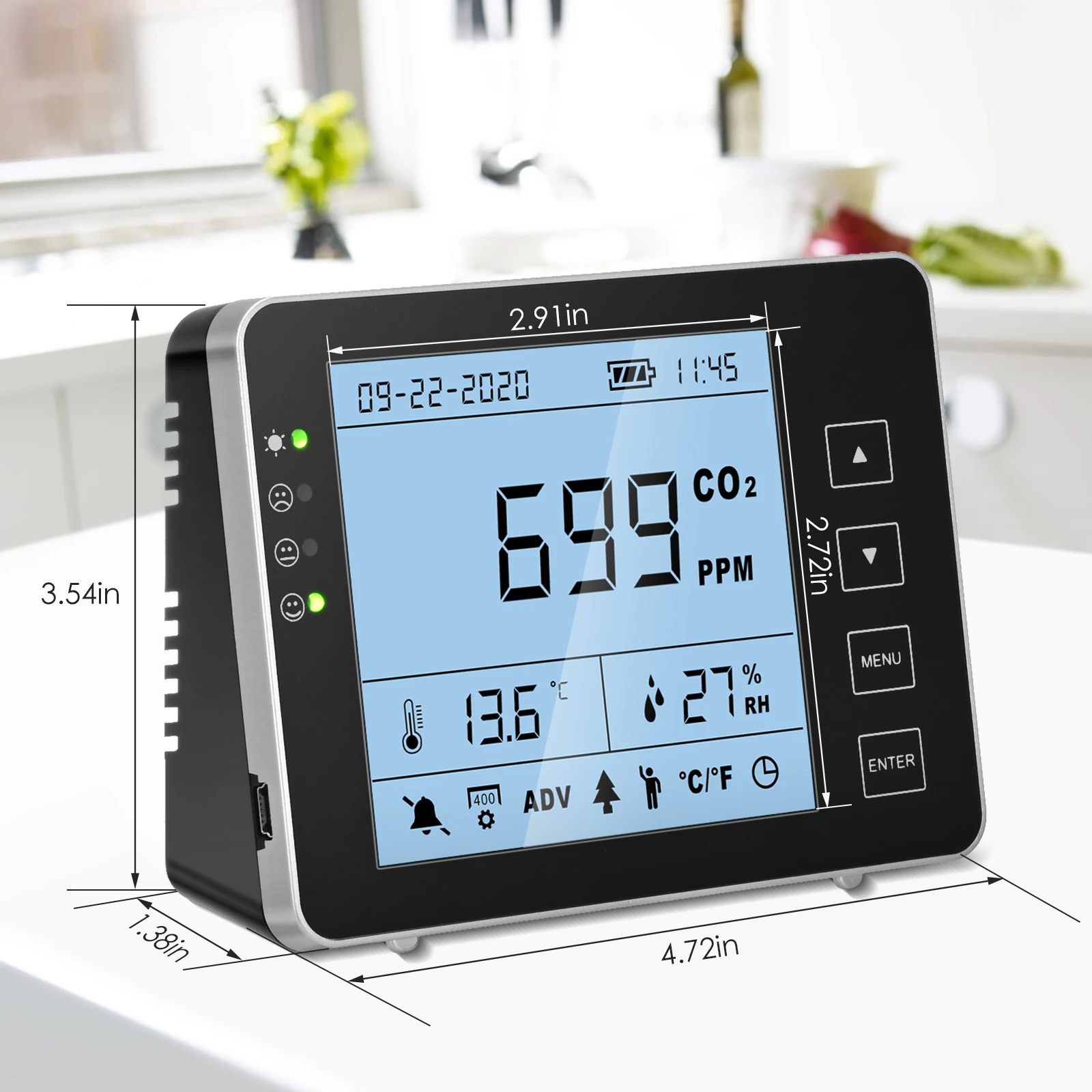 

AUPORO Air Quality Detector Temperature And Humidity Wall Mounted Carbon Dioxide Detector Air Quality Monitor NDIR Sensor