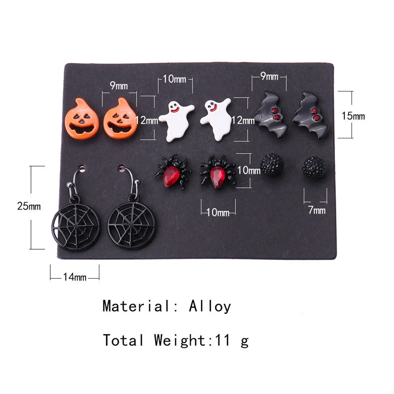 

MASA 2021 New Funny Halloween Alloy Earrings Horror Element Pumpkin Ghost Spider Alloy Earrings Female Party Gift Jewelry Set