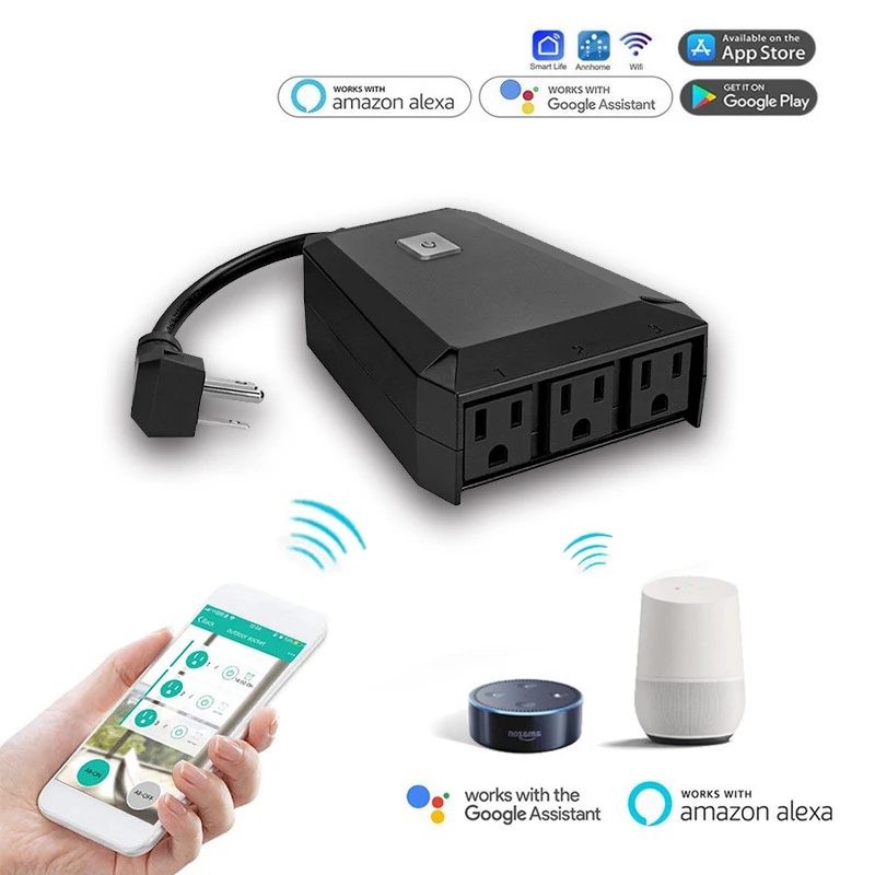Умная Wi Fi наружная водонепроницаемая розетка US Plug 3 Розетка таймер переключатель