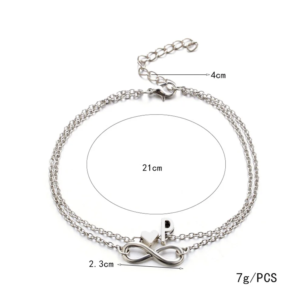 

Vintage Silver Heart Anklet Bohemian Letter Ankle Bracelet for Women Multilayer Infinity Barefoot Sandals Foot Jewelry Leg Chain