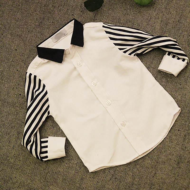 Рубашки с длинным рукавом для мальчиков весенние детские полосатые топы