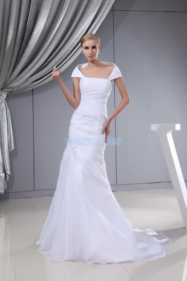 

free shipping new arrival fashion small train cap sleeve custom size/color bridal mermaid white pleat mother of the bride dress