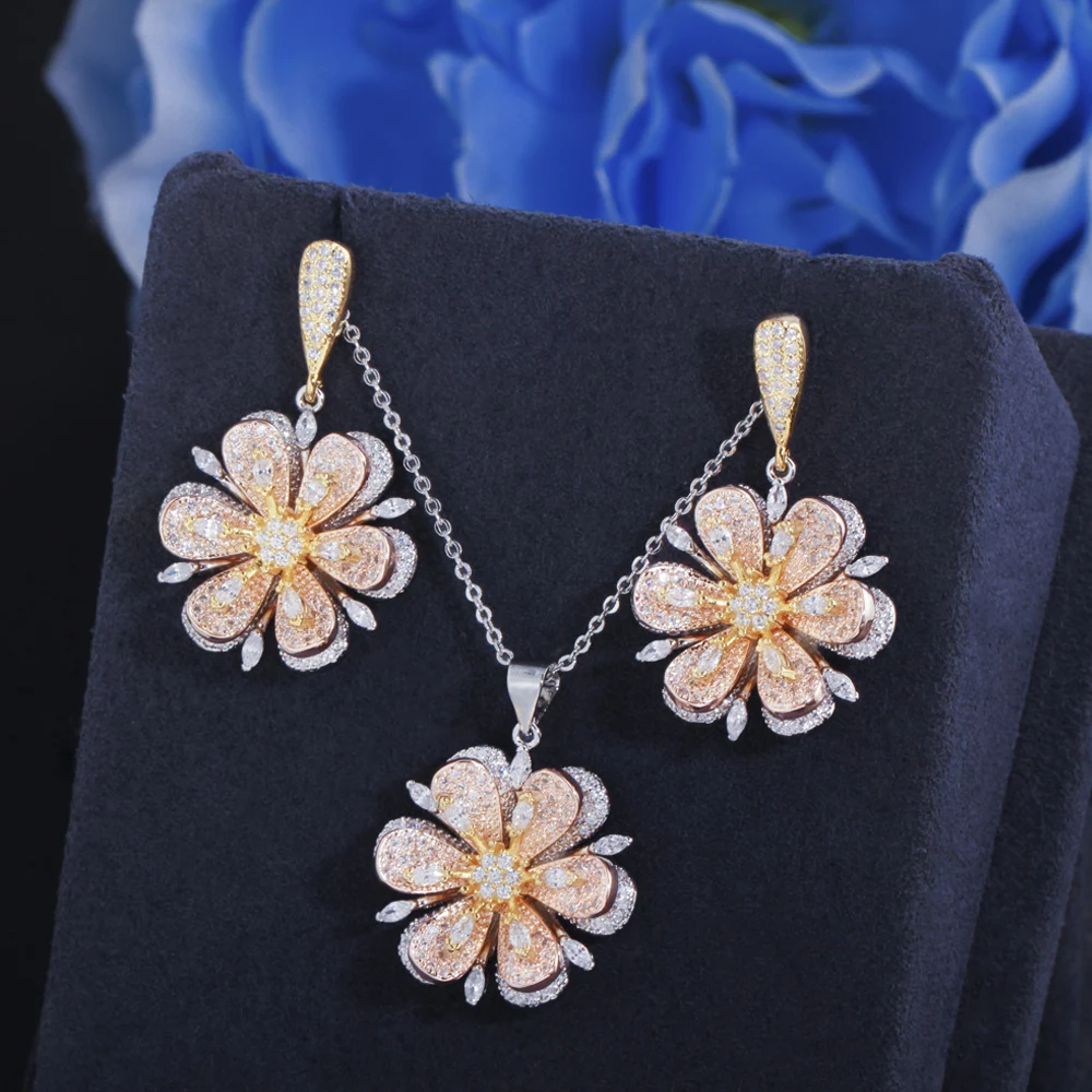 ThreeGraces элегантный кубический цирконий 3 тона золотой цвет шикарный цветок Форма