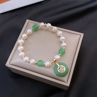 greenstone freshwater pearl bracelet bracelets female retro fu word fashion style hand beaded jewelry ethnic wind luxury