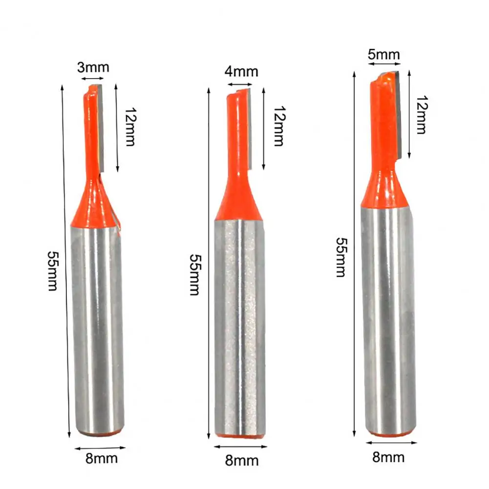 

3Pcs 8mm Shank Straight Milling Cutter Durable Hard Alloy Precision Single Flute Sharp Edge Router Bit for Woodworking Supplies