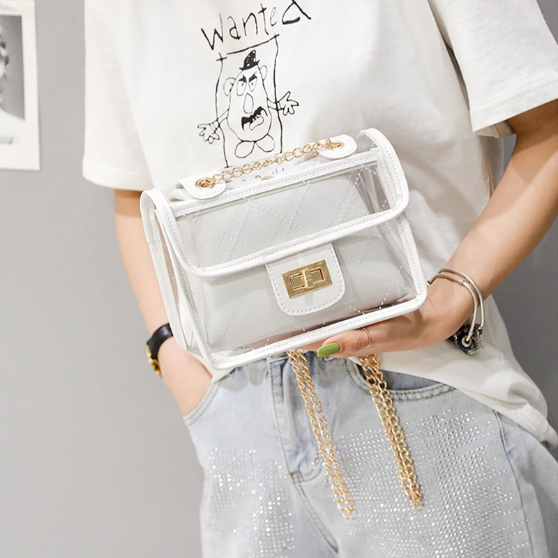 

2021 New Transparent Jelly Messenger Bag Woman Fashion Chain Shoulder Bags Handbag Letter Pack Purses Handbags Crossbody Packs