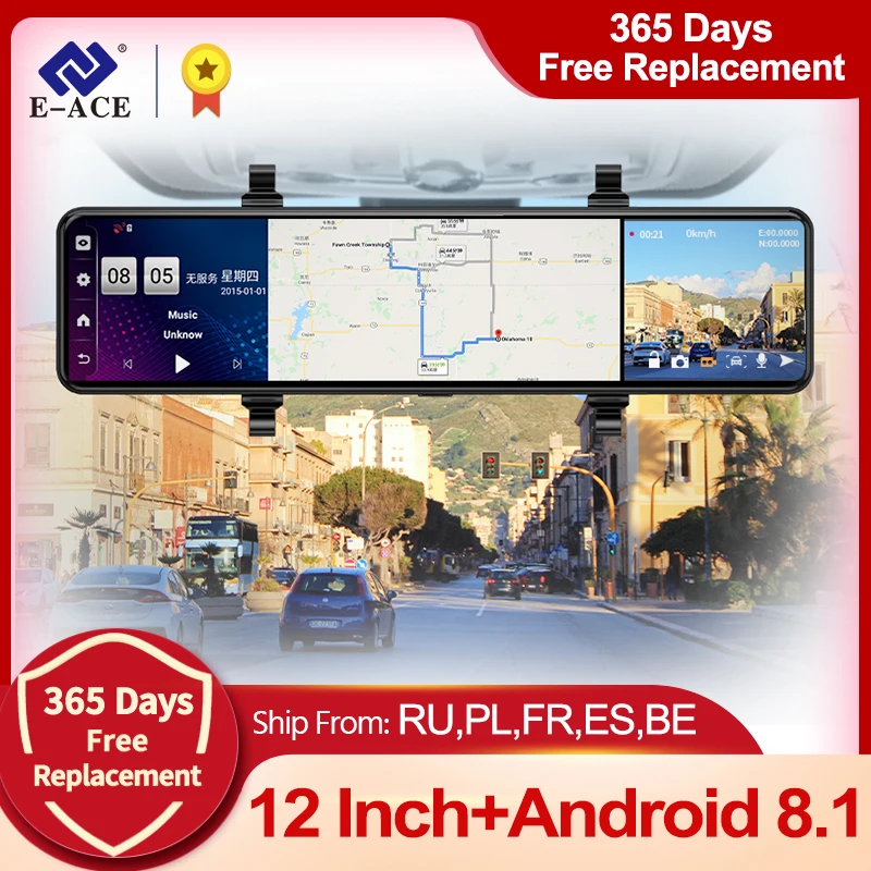 E ACE D15 12 &quot4G Android 8 1 Автомобильный видеорегистратор зеркало заднего вида GPS