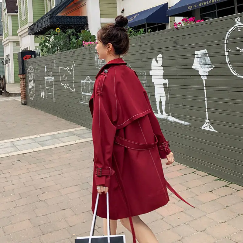

2020 British Style Trench Coat Fashion Double-Breasted Long Windbreaker Coats Leisure Chic Loose Ladies Harbor Wind Overcoat 543