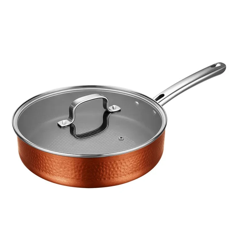 

11 Inch Frying Pan with Lid, Hammered Nonstick Copper Frying Pan,Induction Compatible ,For Kitchen Gas stove induction cooker
