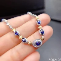 kjjeaxcmy fine jewelry 925 sterling silver inlaid natural sapphire womens elegant fresh gem two color bracelet support detectio