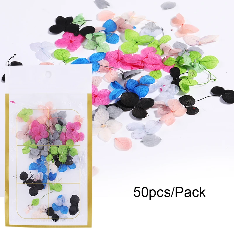 50 Pcs 100 шт сушеные цветы ногтей украшения DIY натуральный прессованный Флора гель маникюр цвета наклейки лист 3D Декор ногтей советы - Цвет: 50 Pcs