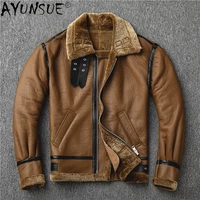 ayunsue winter real fur coat men natural sheep shearling jacket mens genuine leather flight jacket sheepskin coats 2020 kj5104