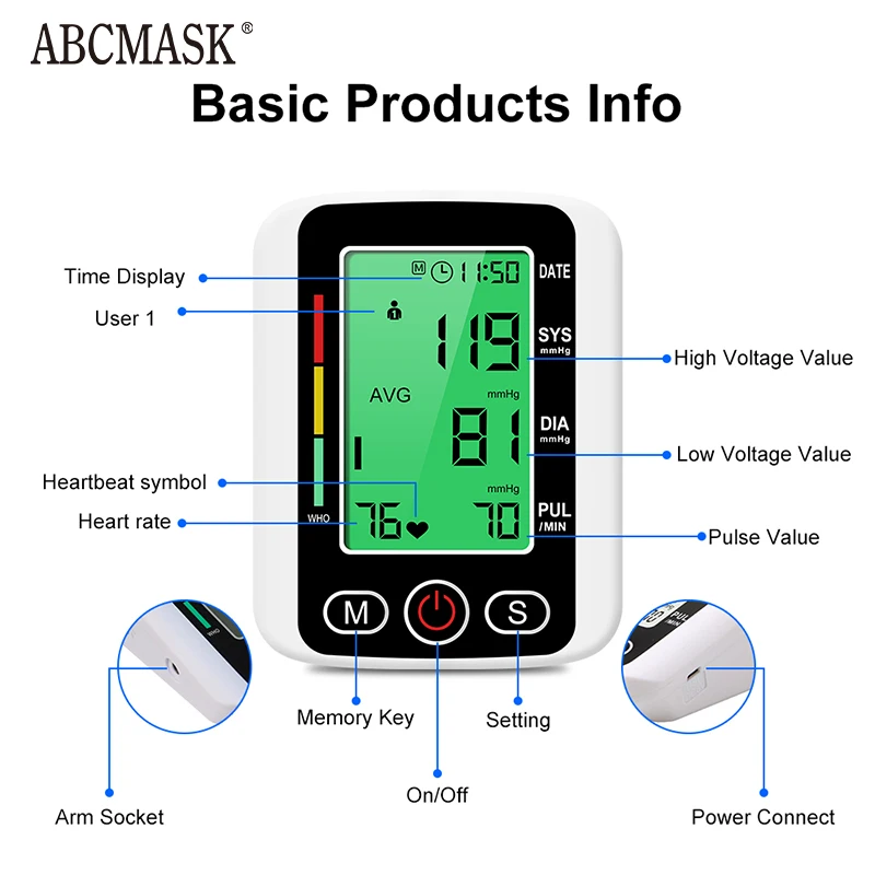 ЖК-дисплей плечевой Автоматический цифровой прибор для измерения артериального