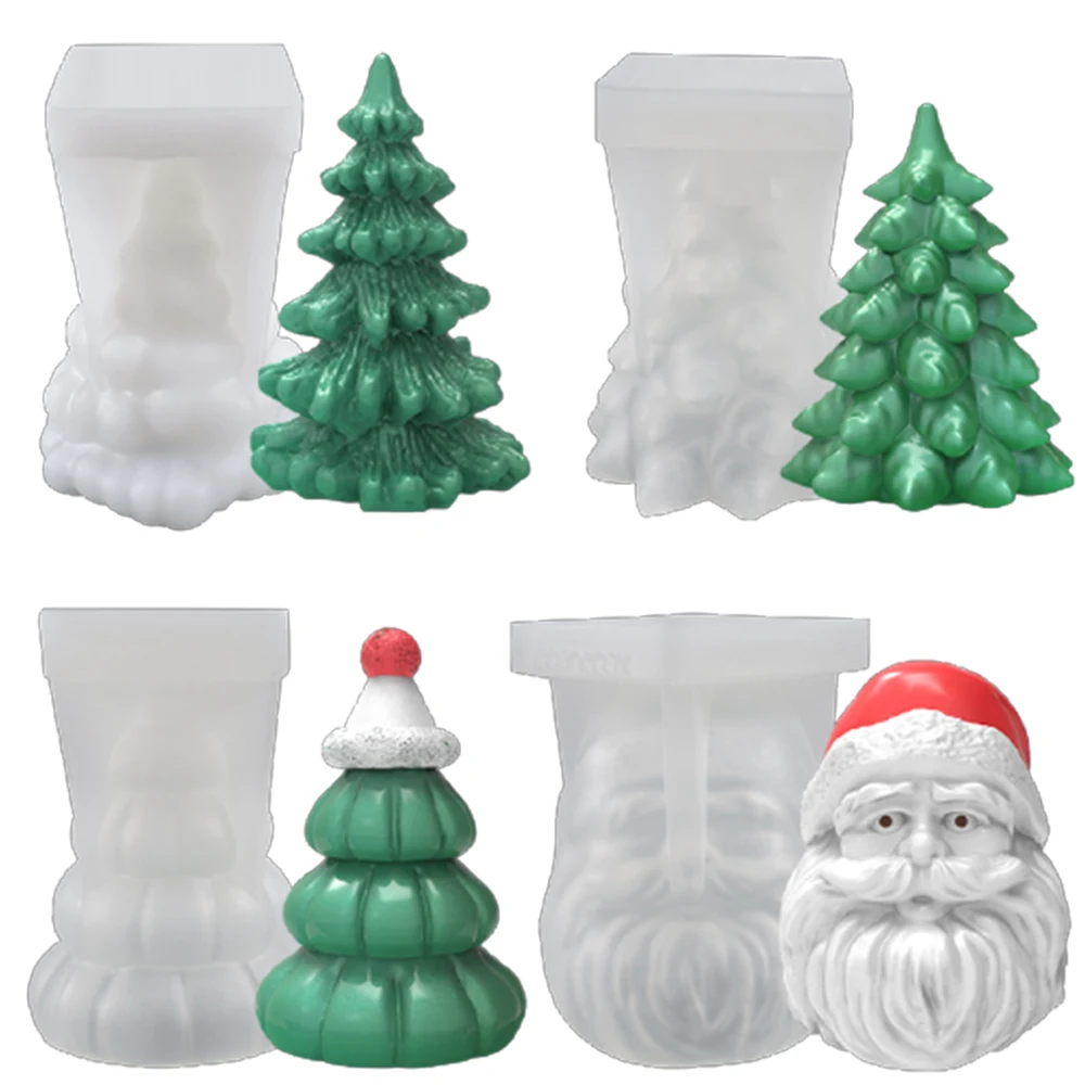3D Christmas Tree Wax Candle Silicone Mold Santa Claus Snowman Xmas Gift Dessert Jelly Ice Cream Baking Moulds Handmade Crafts