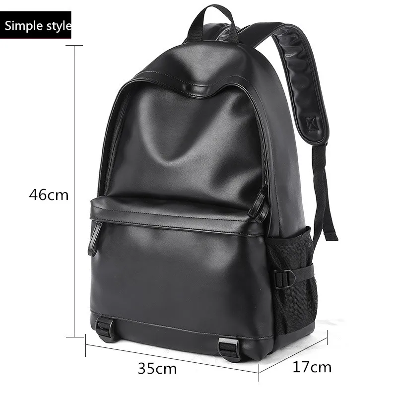 new fashion men leather backpack black school bags for teenager boys 15 6 inch laptop backpacks mochila masculina high quality free global shipping