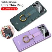 z flip 3 case finger ring matte cover for samsung galaxy z flip 3 5g case hard plastic with back camera lens tempered glass