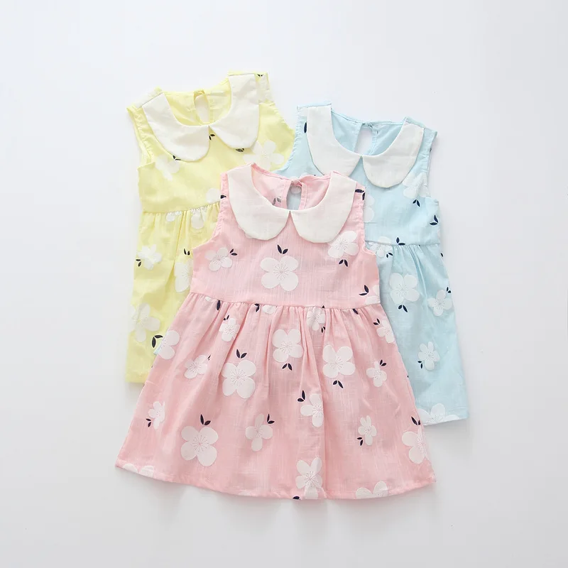 New Summer Girls Sleeveless Dress Kids Dresses Clothes Girl Turn Down Collar Princess 1 2 3 4 5 6 Years Children Clothing | Детская