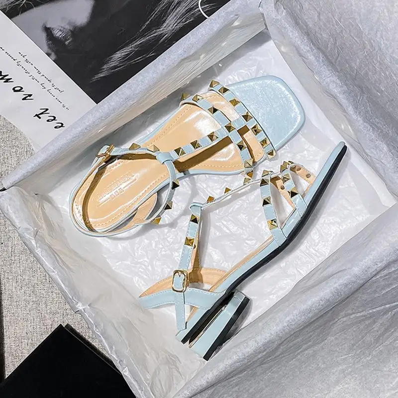 

Pu Heel Women Sandals Summer 2021 Female Shoes Woman Wedges Rivet Platform Sandals Women Heels Designer Shoes Ladies Large Size
