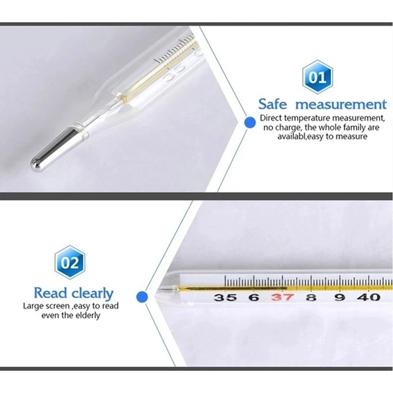 

Body Temperature Measurement Device Armpit Glass Mercury Thermometer Home Health Care Product Clear Tick Mark Large Size Screen