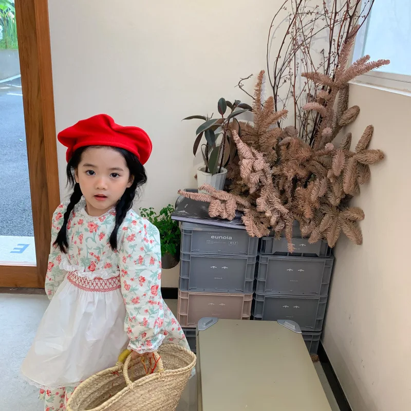 

2021 New Child Girls Dress Floral Pattern Children's Princess Dress Girl Long Sleeve Flower Frocks Children Kids Muslin Clothes
