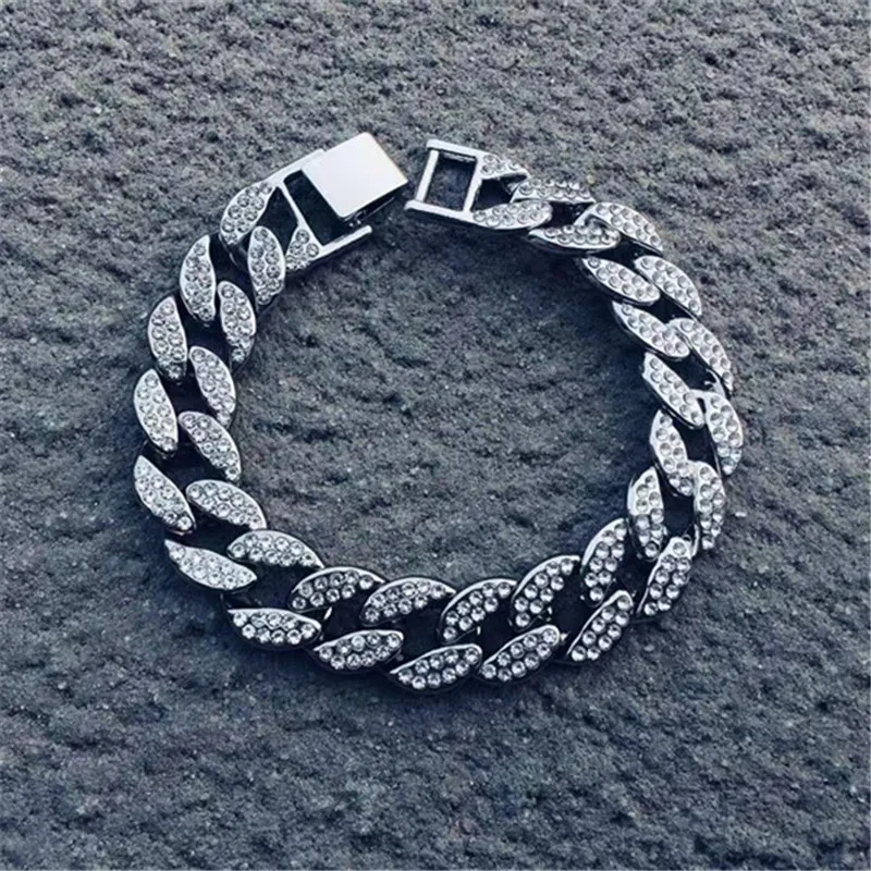 В стиле «хип-хоп» Bling льдом Для мужчин браслет полный стразы со стразами золотые Цвет Майами КУБИНСКИЙ звено цепи Браслеты для Для мужчин, ювелирное изделие, Дропшип
