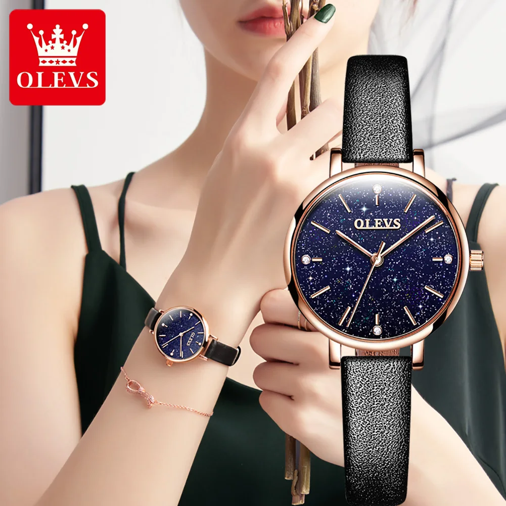 

OLEVS Women Romantic Starry Sky Wrist Watch bracelet Leather Rhinestone Designer Ladies Clock Simple Watch Gfit Montre Femme