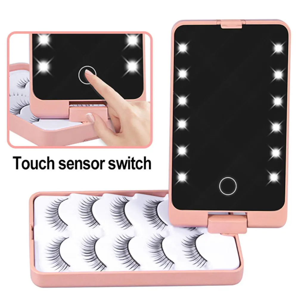

Eyelashes Storage Case Eyelashes Organizer with LED Mirror Makeup Storage Box