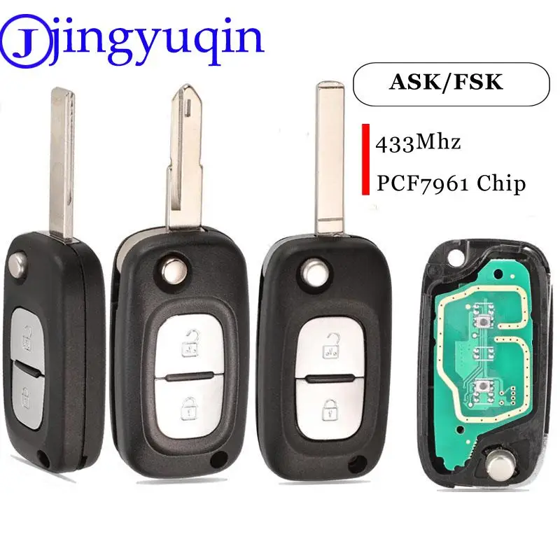 

jingyuqin 2 Buttons ASK/FSK Replacement Remote Key Fob 433Mhz ID46 Pcf7961 Chip For Renault Clio III Master Modus Twingo