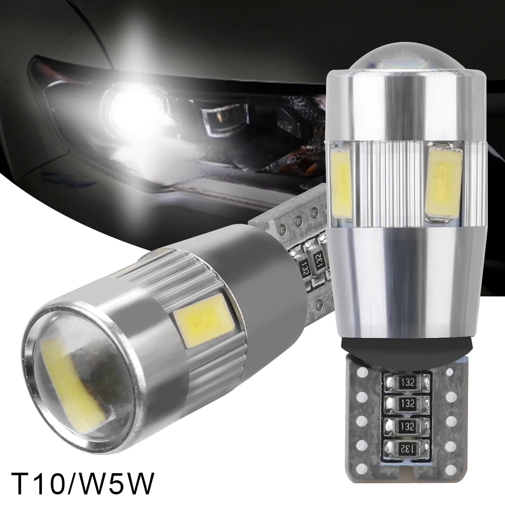 

Светодиодные сигнальные лампы T10 W5W без ошибок 5630 6SMD, клиновидные боковые фонари заднего хода автомобиля, 5 Вт, 5 светодиодов, 2 шт., CAN-шина, 12 В, ...