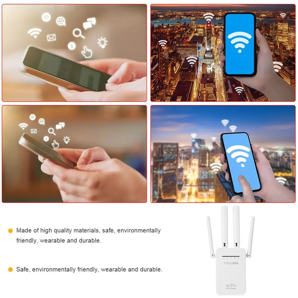 

Wifi Repeater 300M 4 Antennas Signal Amplifier Wifi Range Extender Signal Booster WiFi Amplifier Internet Extender