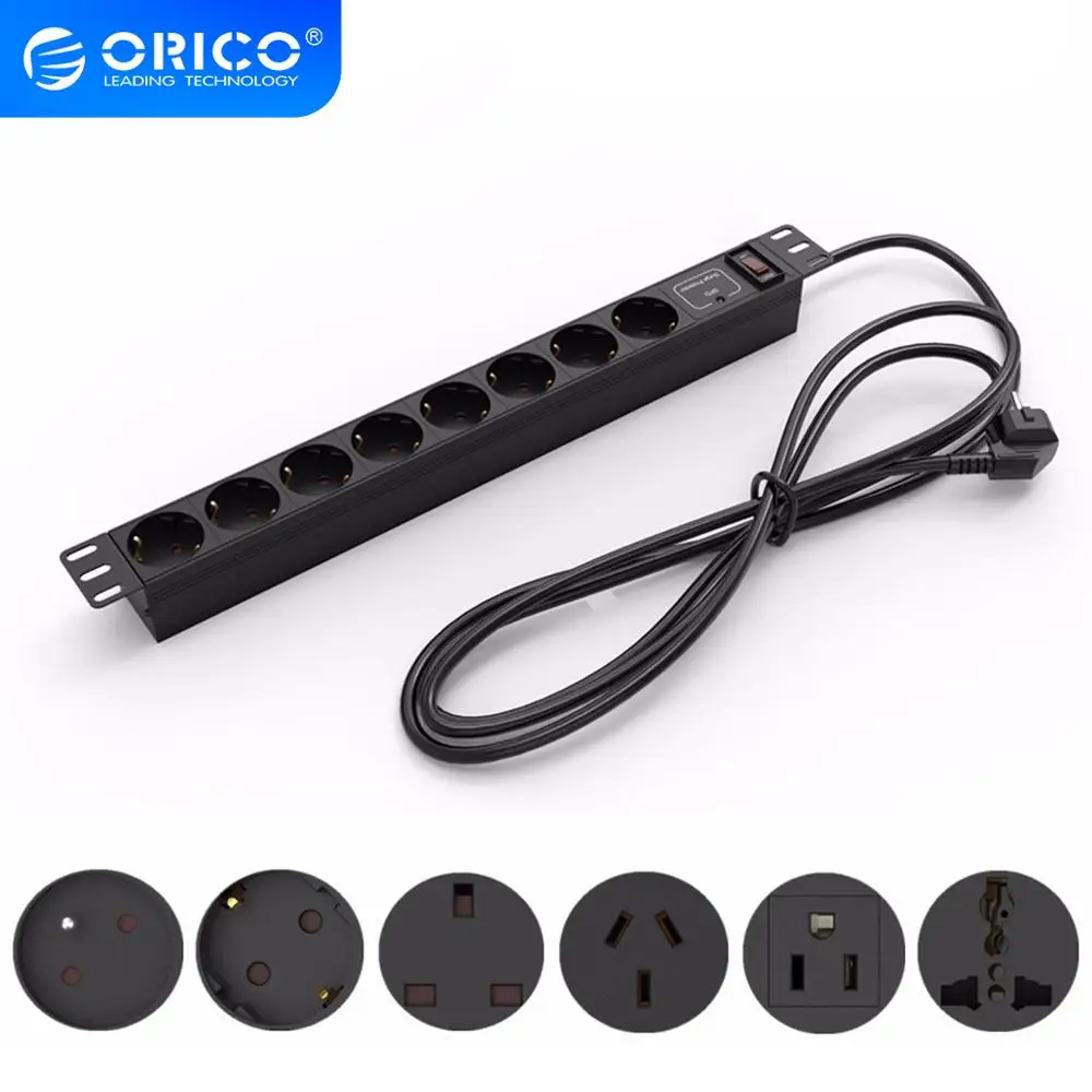 ORICO PDU Industrial Level Power Strip 8 AC 10A Surge Protector Extension Socket Plug 3M USB Cable Power Strip