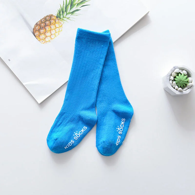 blue Теплые зимние кружевные Хлопковые гольфы для малышей рождественские нескользящие носки для малышей домашние тапочки гетры для мальчиков и девочек, длинные носки - Цвет: blue