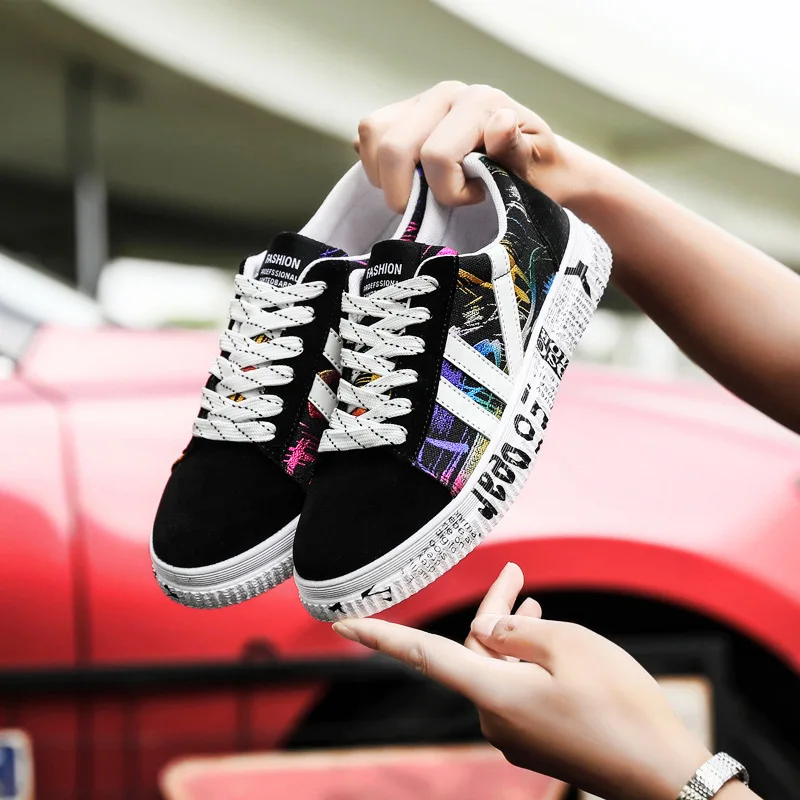 

Spring and autumn low-top casual sneakers round toe striped fashion men's shoes couple flat casual platform shopping shoes