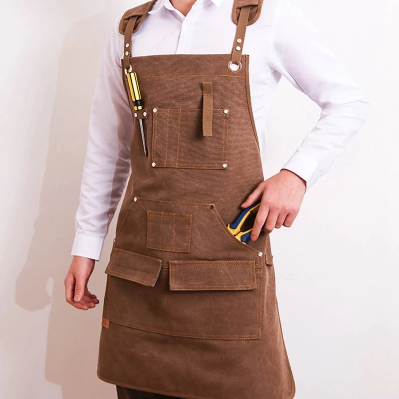 

New-Woodworking Aprons Heavy Duty Waxed Canvas Work Apron with Pockets for Garden Carpenter Blacksmith Shop Apron