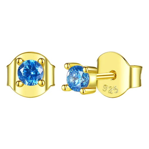 blue ELESHE, модные, 925 пробы, серебряные серьги, кубический цирконий, круглые, маленькие серьги-гвоздики для женщин, девушек, желтое золото, ювелирное изделие, подарок - Окраска металла: blue