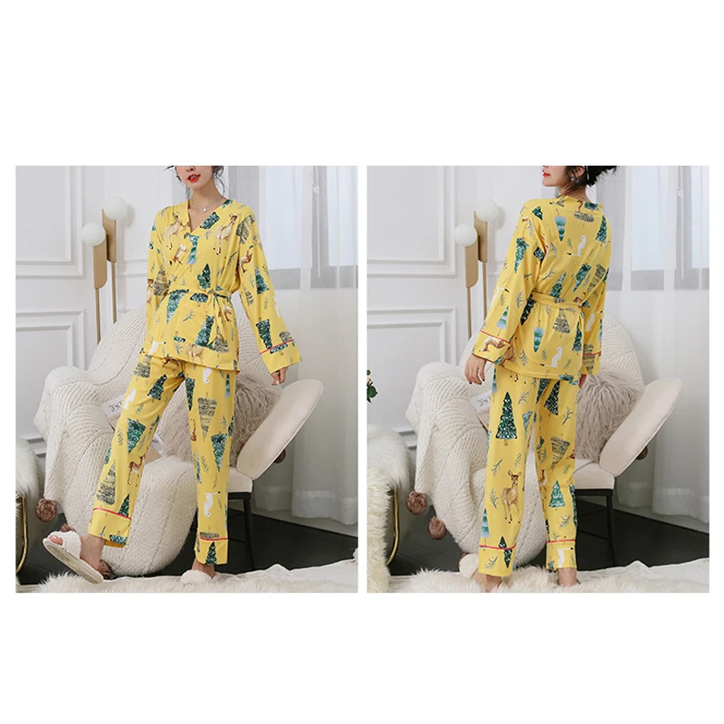 Пижама женская милые женские пижамы 2 шт. пижама теплая с длинными рукавами