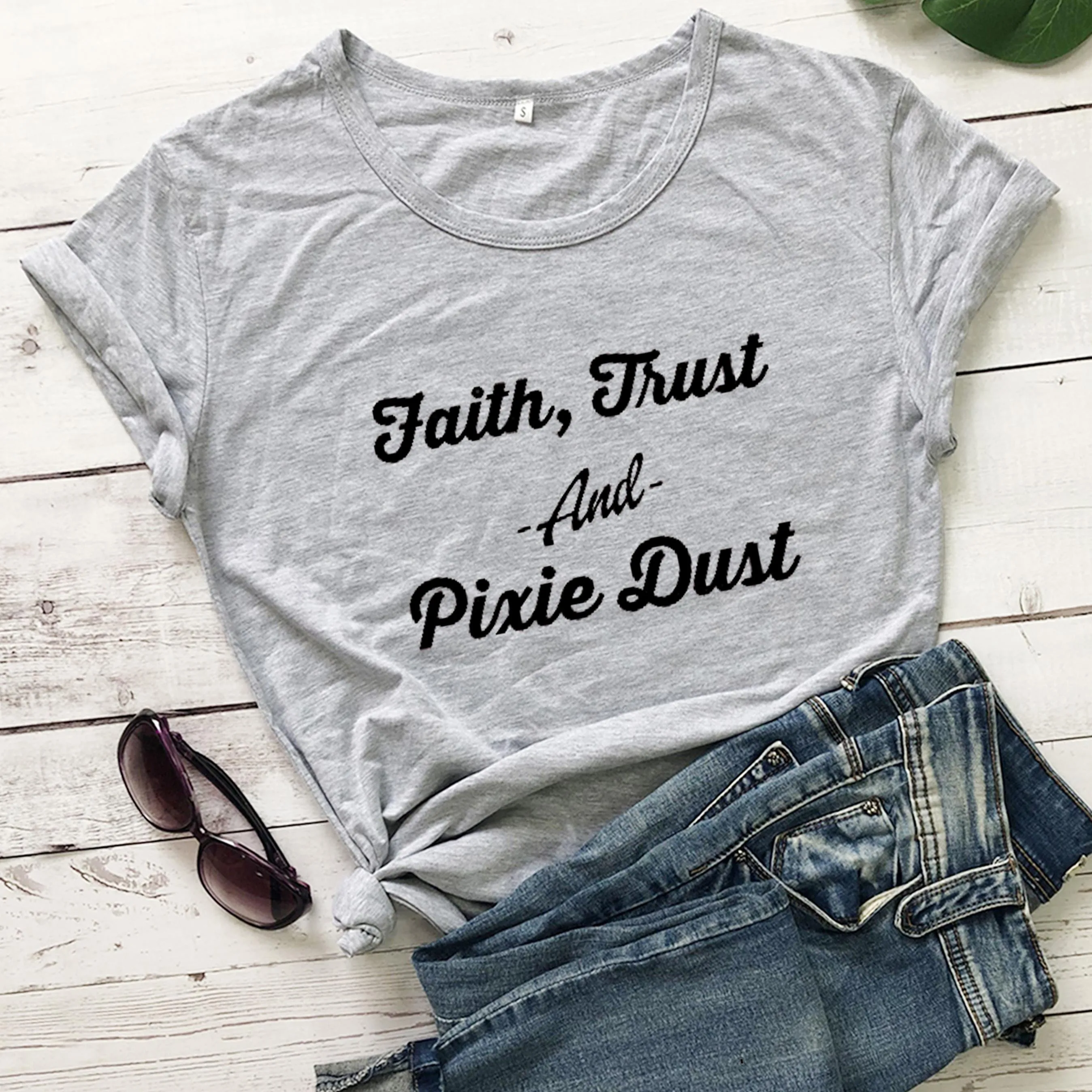 Вера доверие и Пикси пыли религия футболка женская мода Чистый хлопок подарки